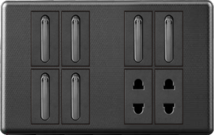 TANI Platinum Black 4 Switches + 2 Sockets